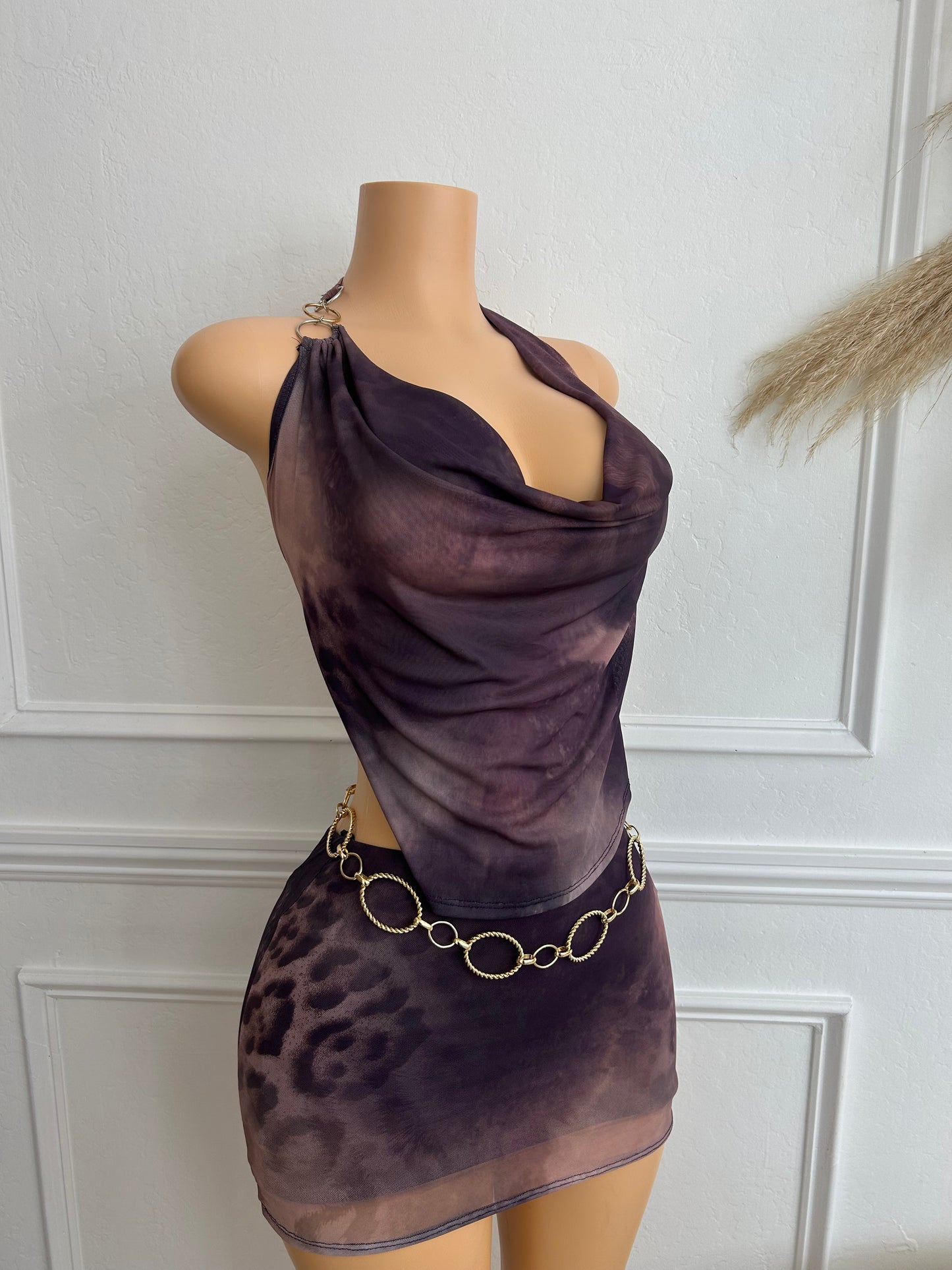 Leopard Drape Halter Mini Dress
