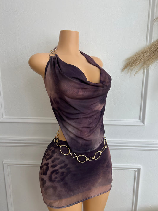 Leopard Drape Halter Mini Dress