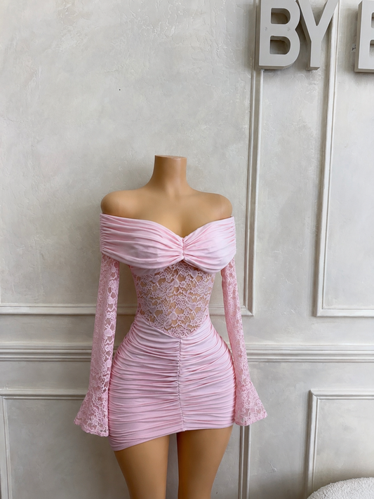 Pink off shoulder lace dress