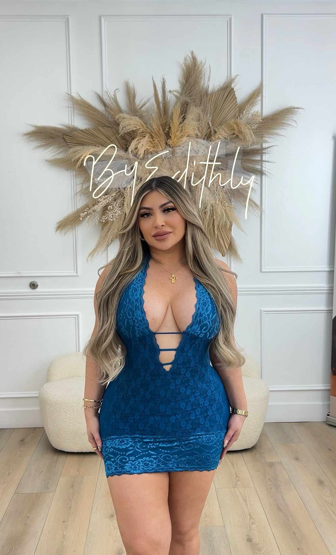 Blue Halter Lace Dress