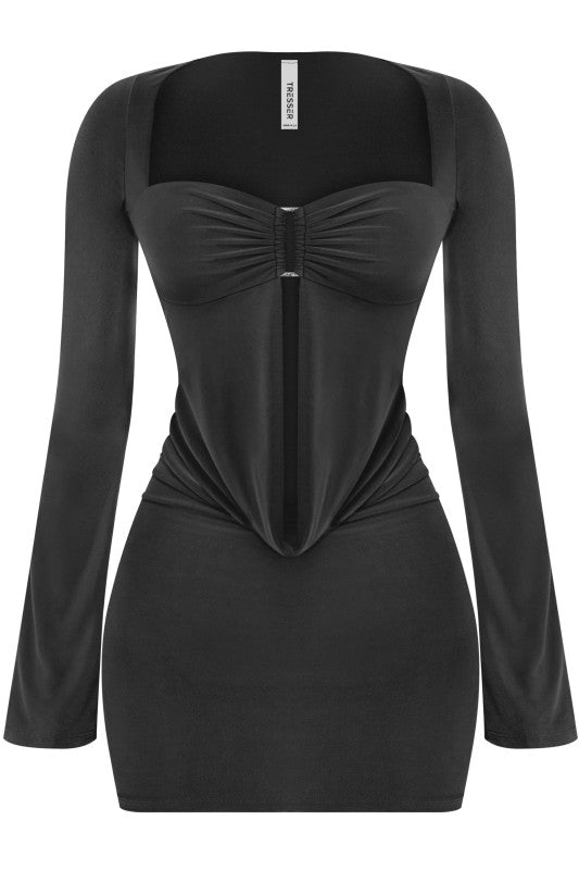 Cowl neck long sleeve dress