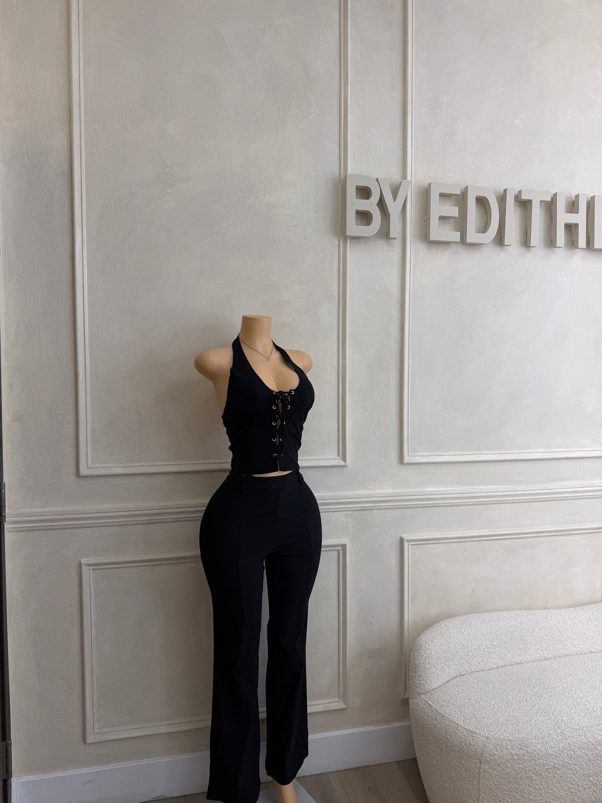 Halter top and pant set black