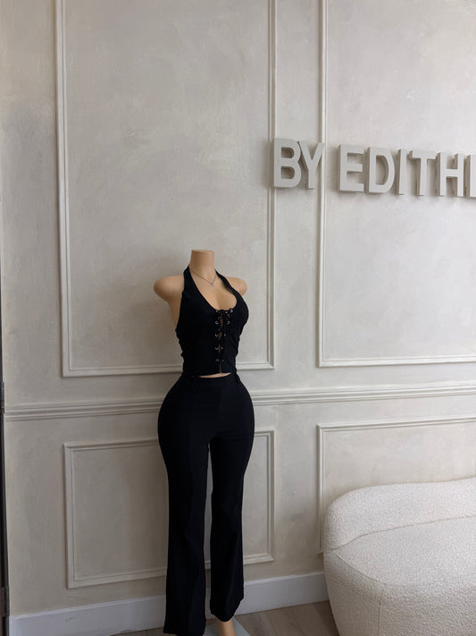 Halter top and pant set black