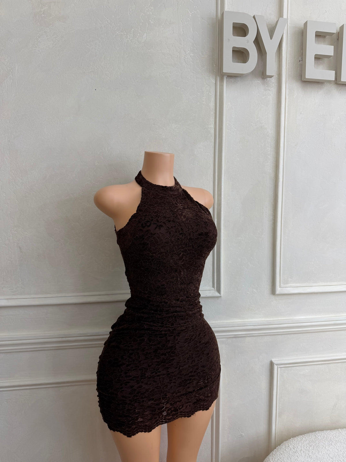 Brown textured lace dress