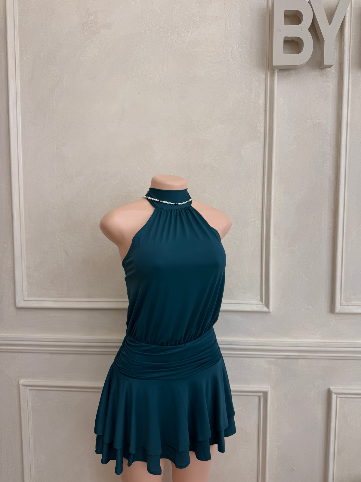 Teal halter dress with shorts