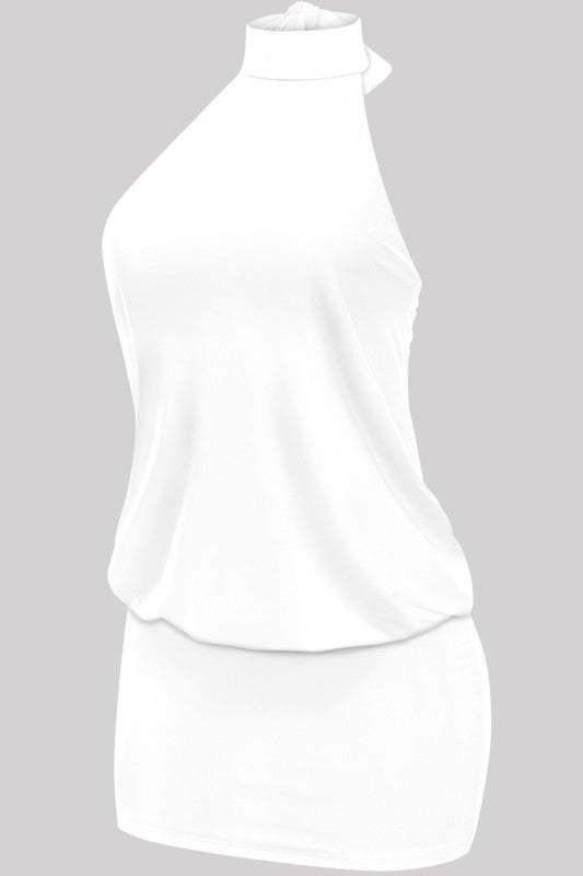 High halter cowl neck dress