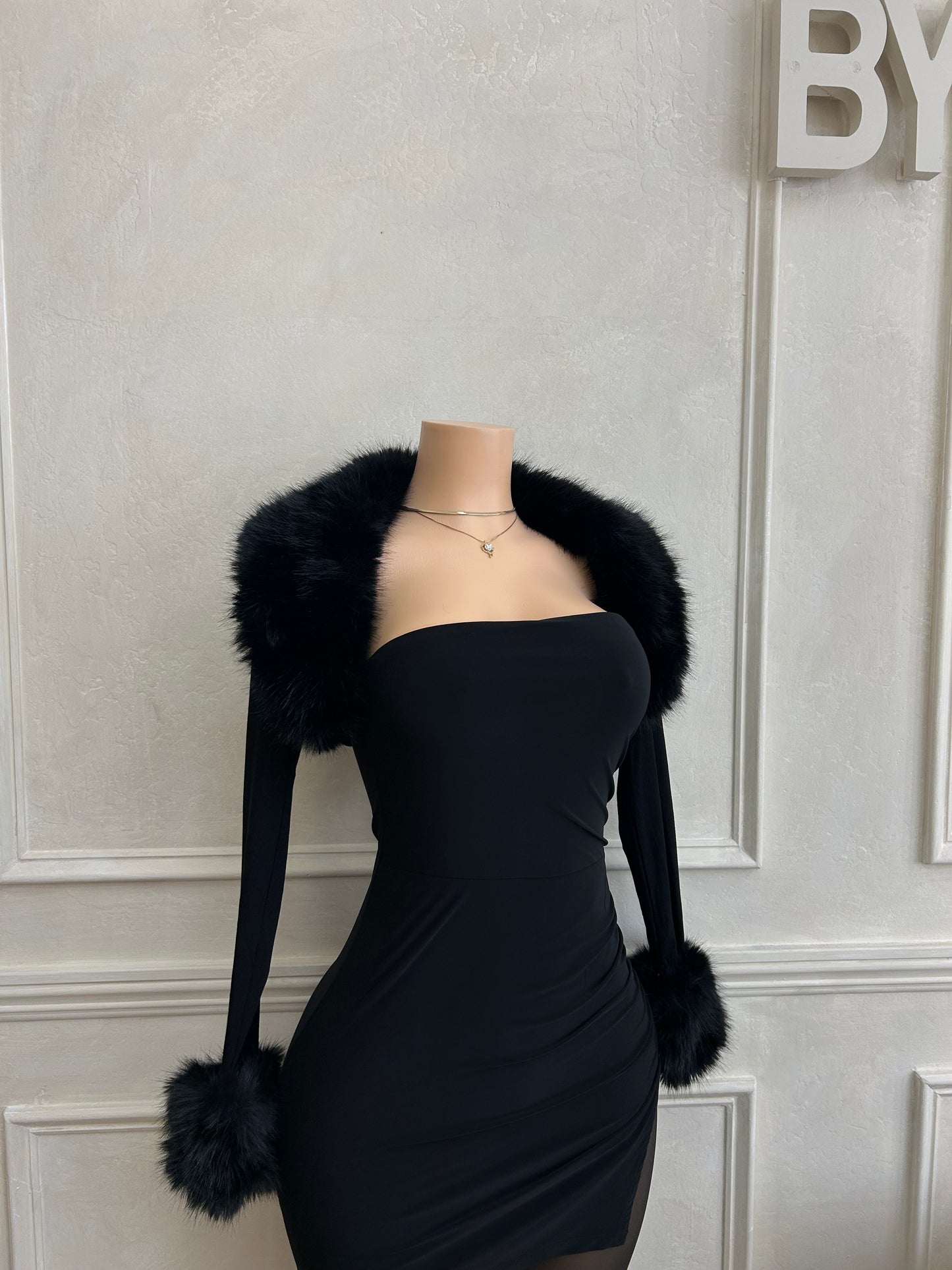 Black faux fur dress