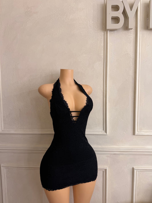 Black halter lace dress