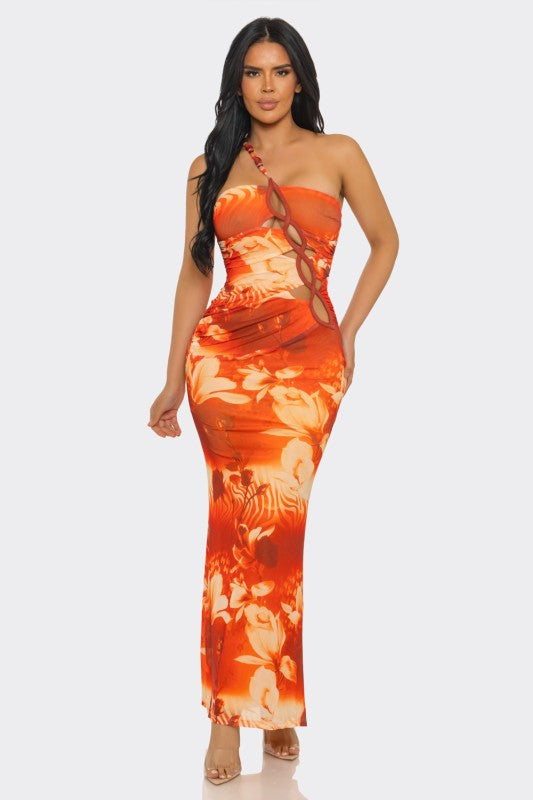 One shoulder halter cutout maxi dress
