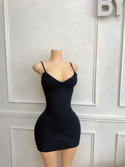 Black double layer lace dress