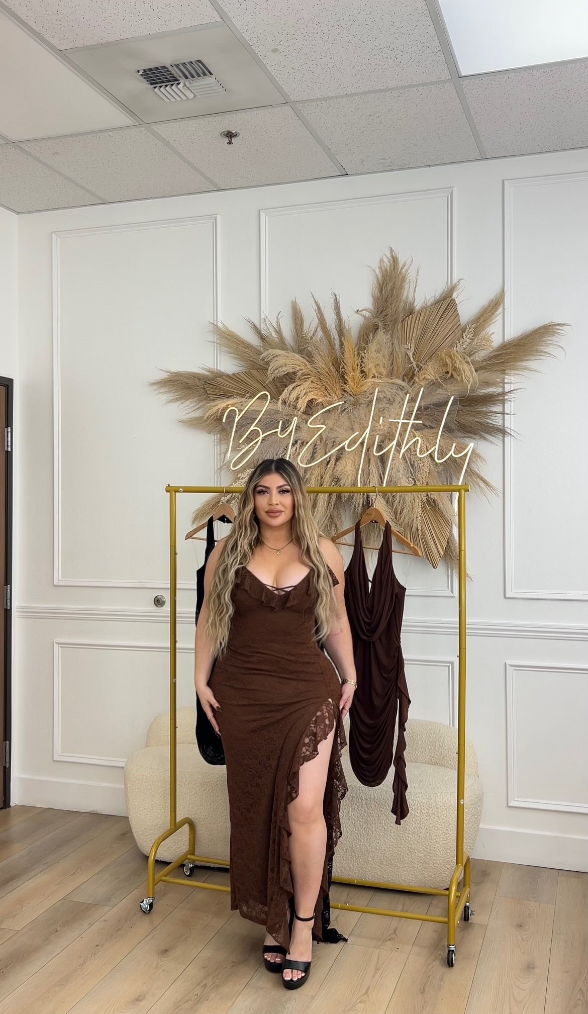 Brown lace ruffled dress