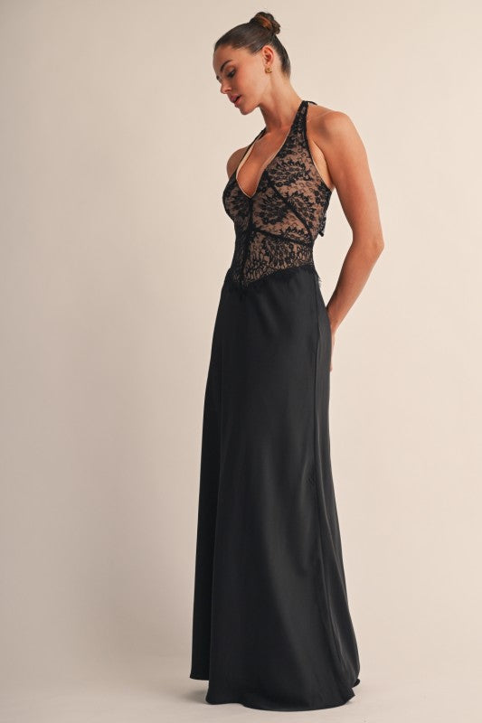 Lace black maxi dress