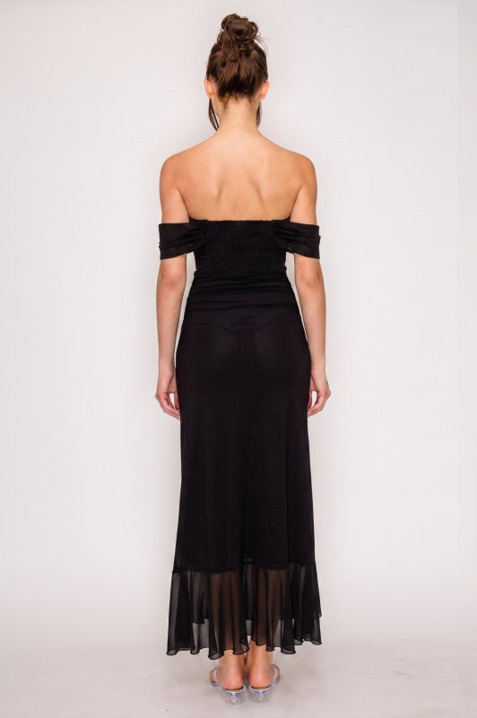 Black off shoulder maxi dress