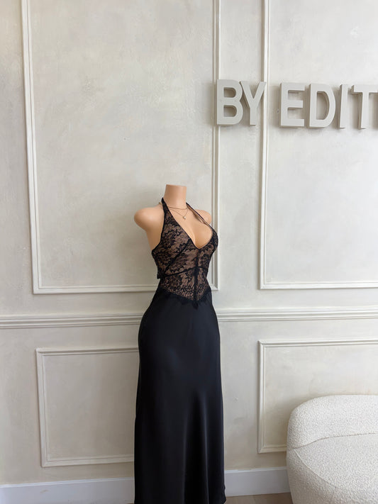 Lace black maxi dress