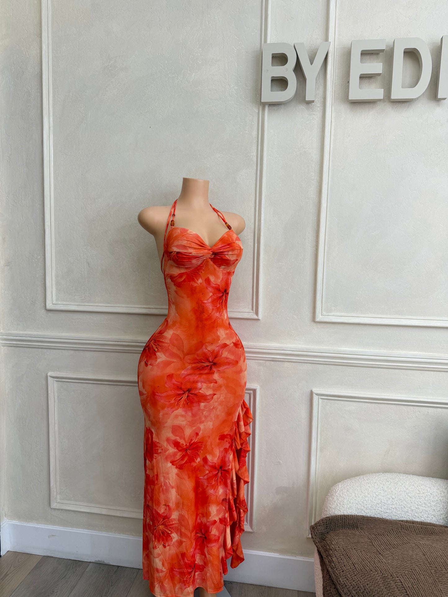 Mesh maxi dress with open back