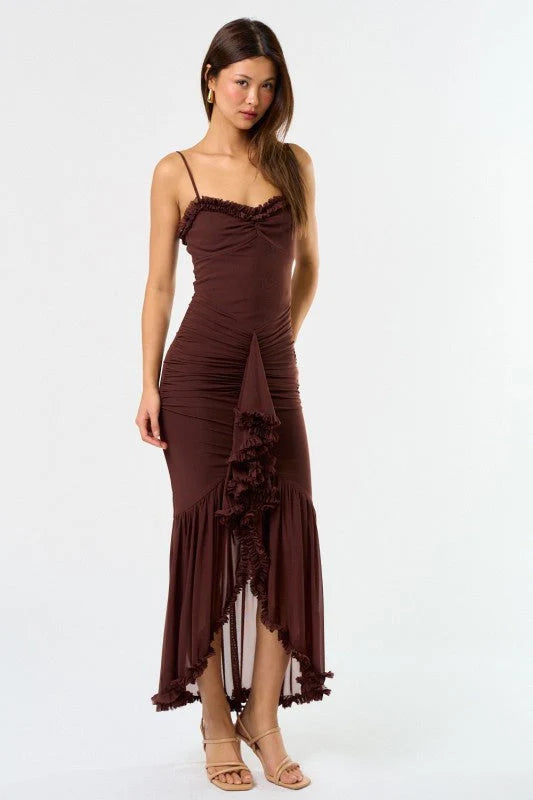 Chocolate midi ruffle dress