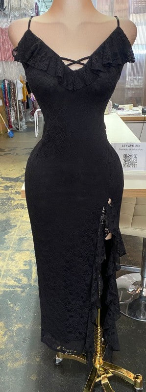 Black lace ruffle dress
