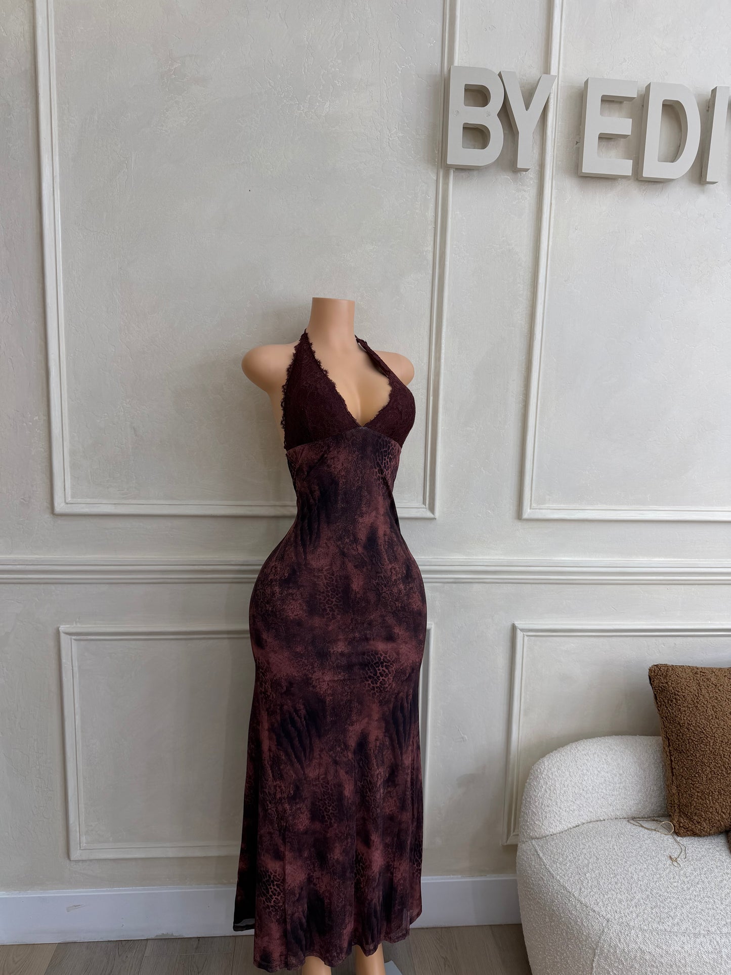 Burgundy halter maxi dress