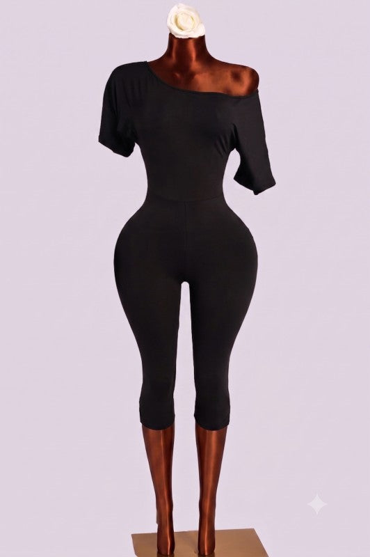 Black capri off shoulder jumpsuit