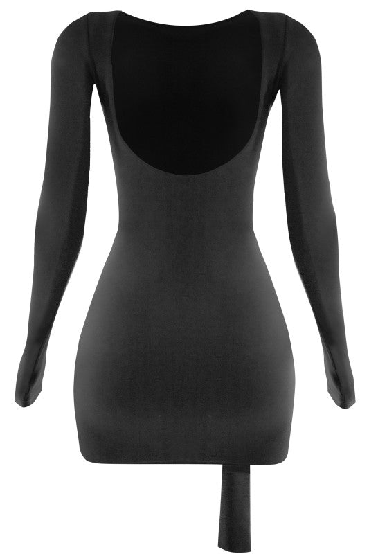 Black long sleeve trim detail dress