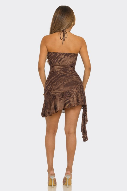 Brown halter mini dress