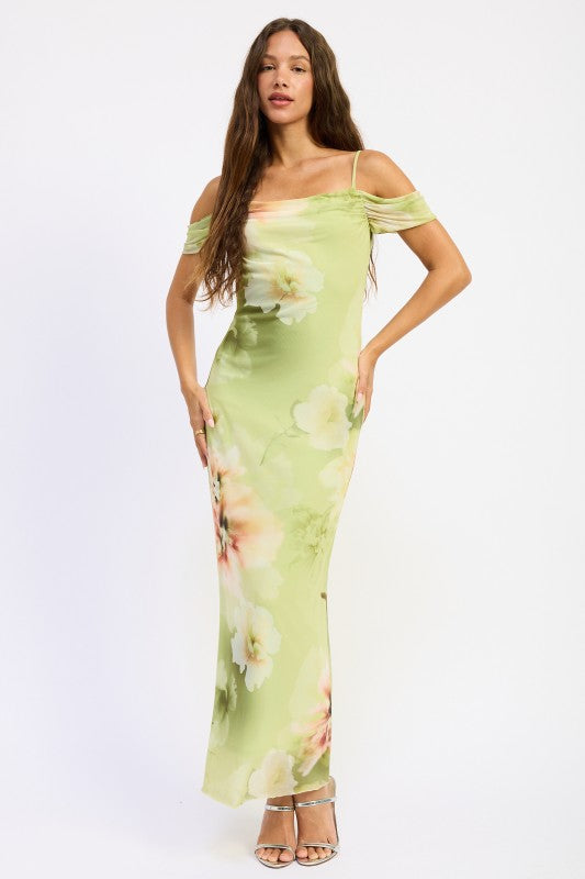Off shoulder mesh maxi dress