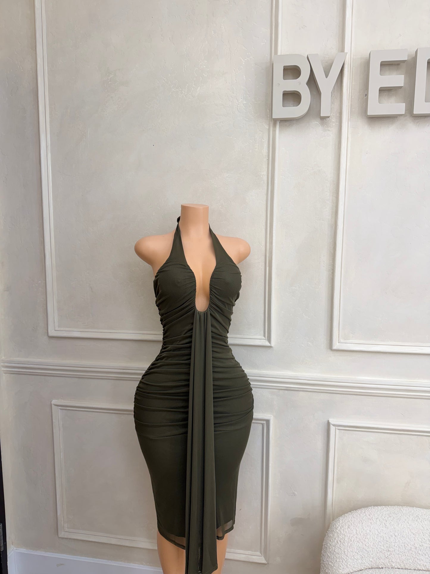 Olive halter midi dress