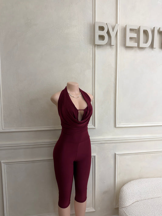 Burgundy capri jumpsuit