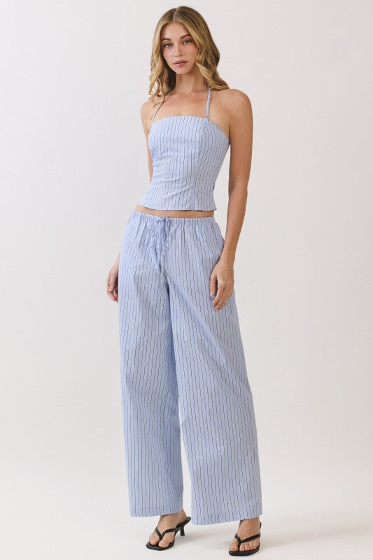 Blue stripe wide pant set