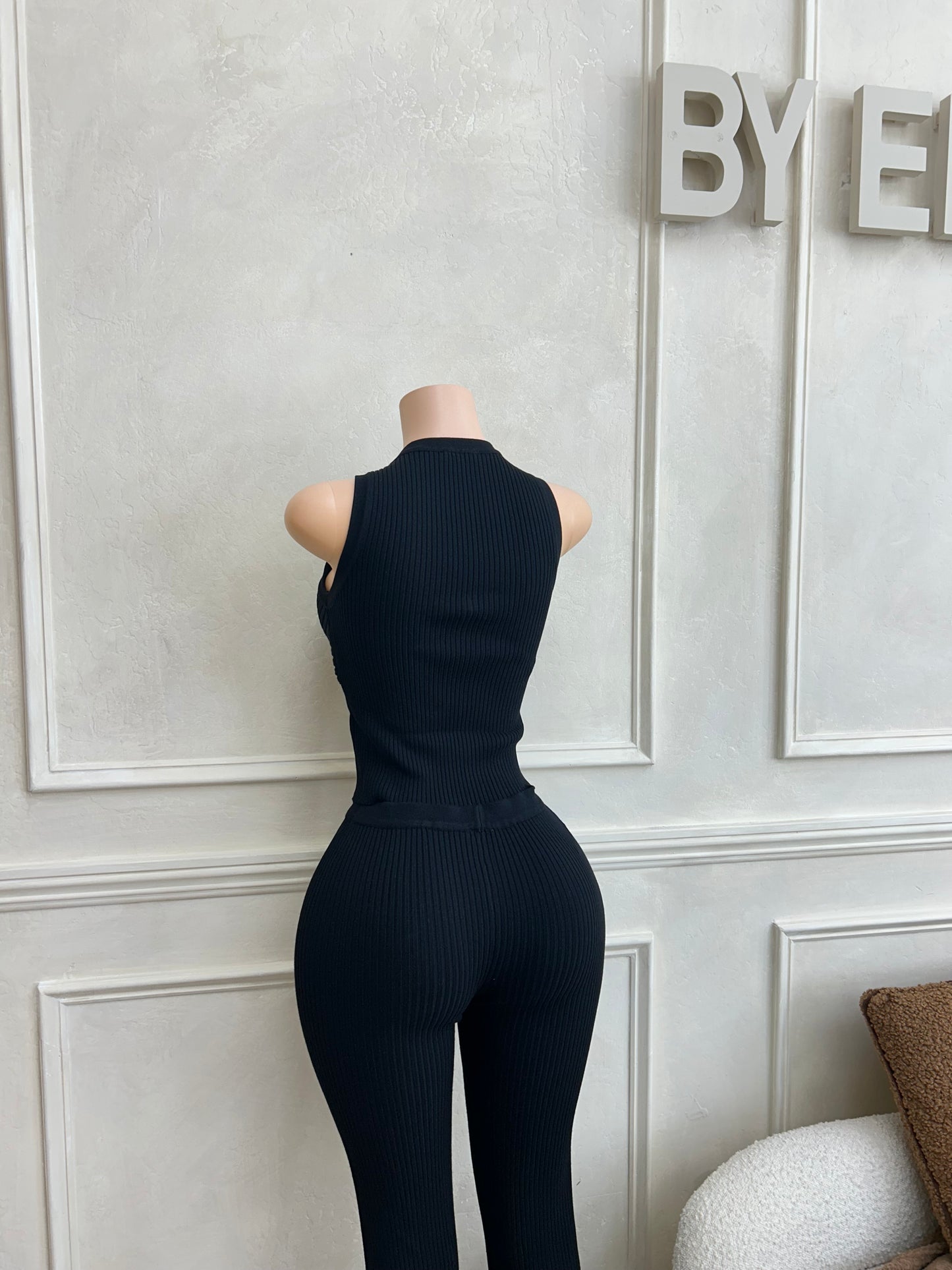 Black knit top and pant set