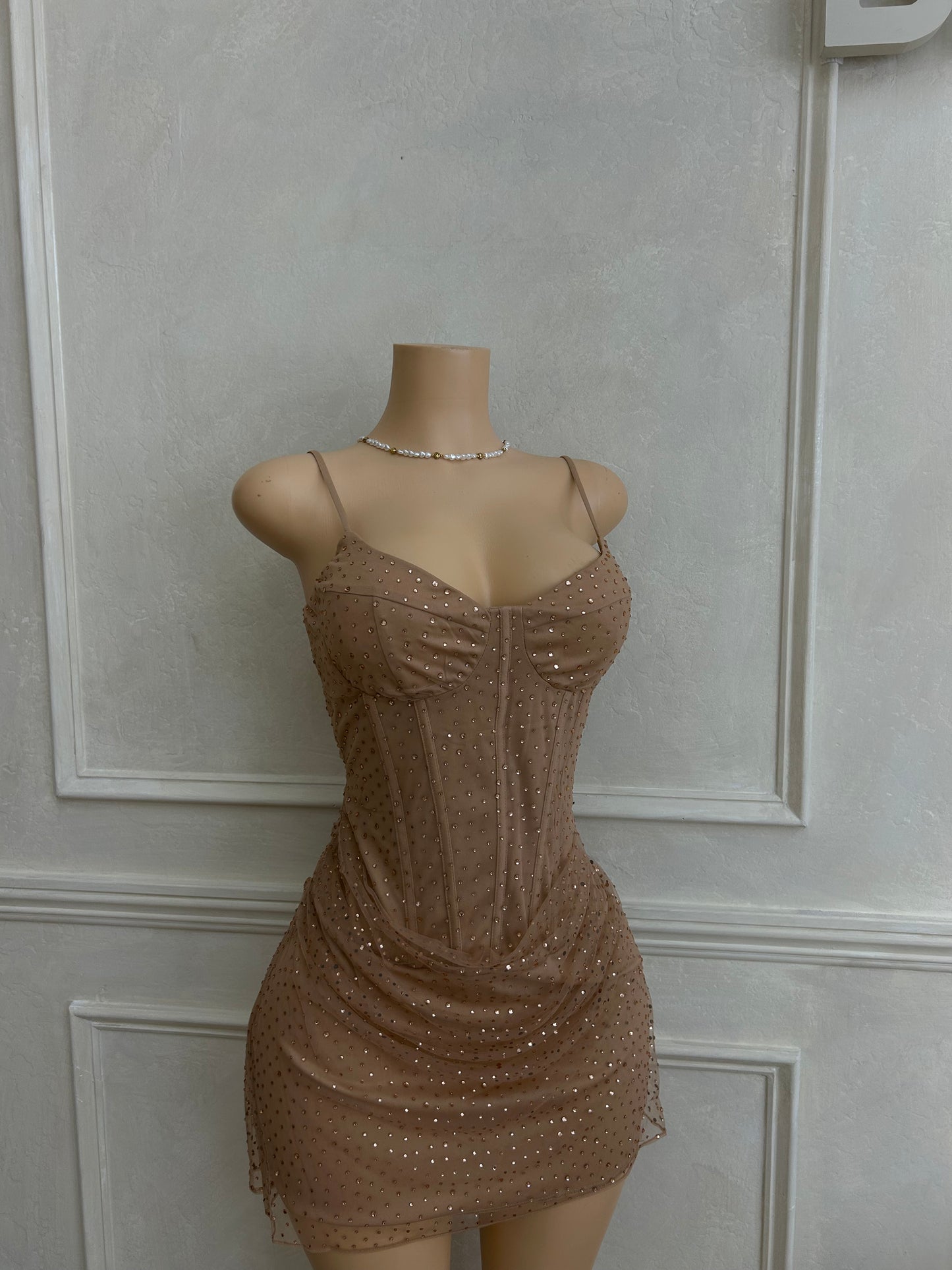 Rhinestone corset gold dress