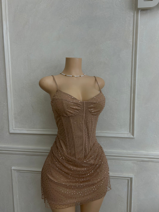 Rhinestone corset gold dress