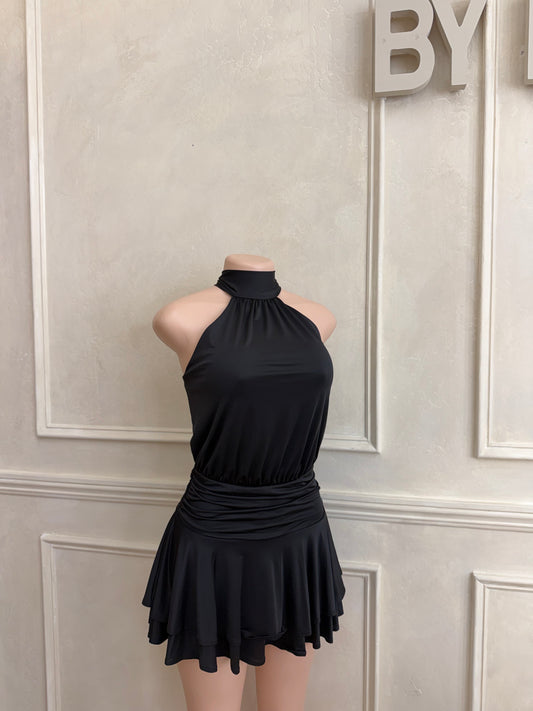 Black halter dress with shorts