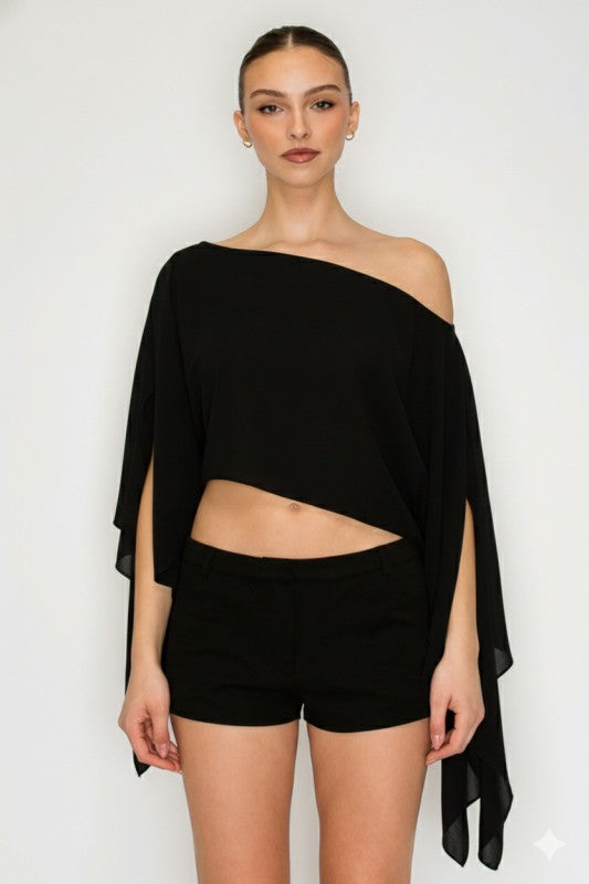 Black sheer drape crop top