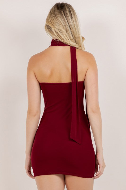 Burgundy Mini Dress With Scarf