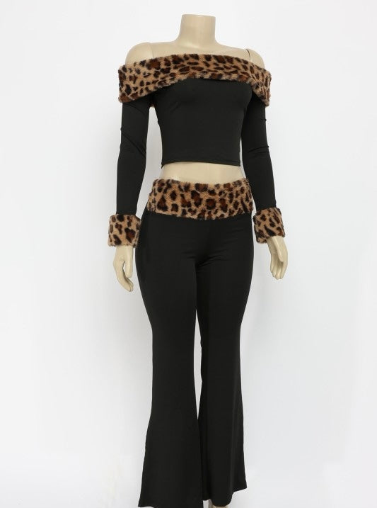 Faux fur pant and top set