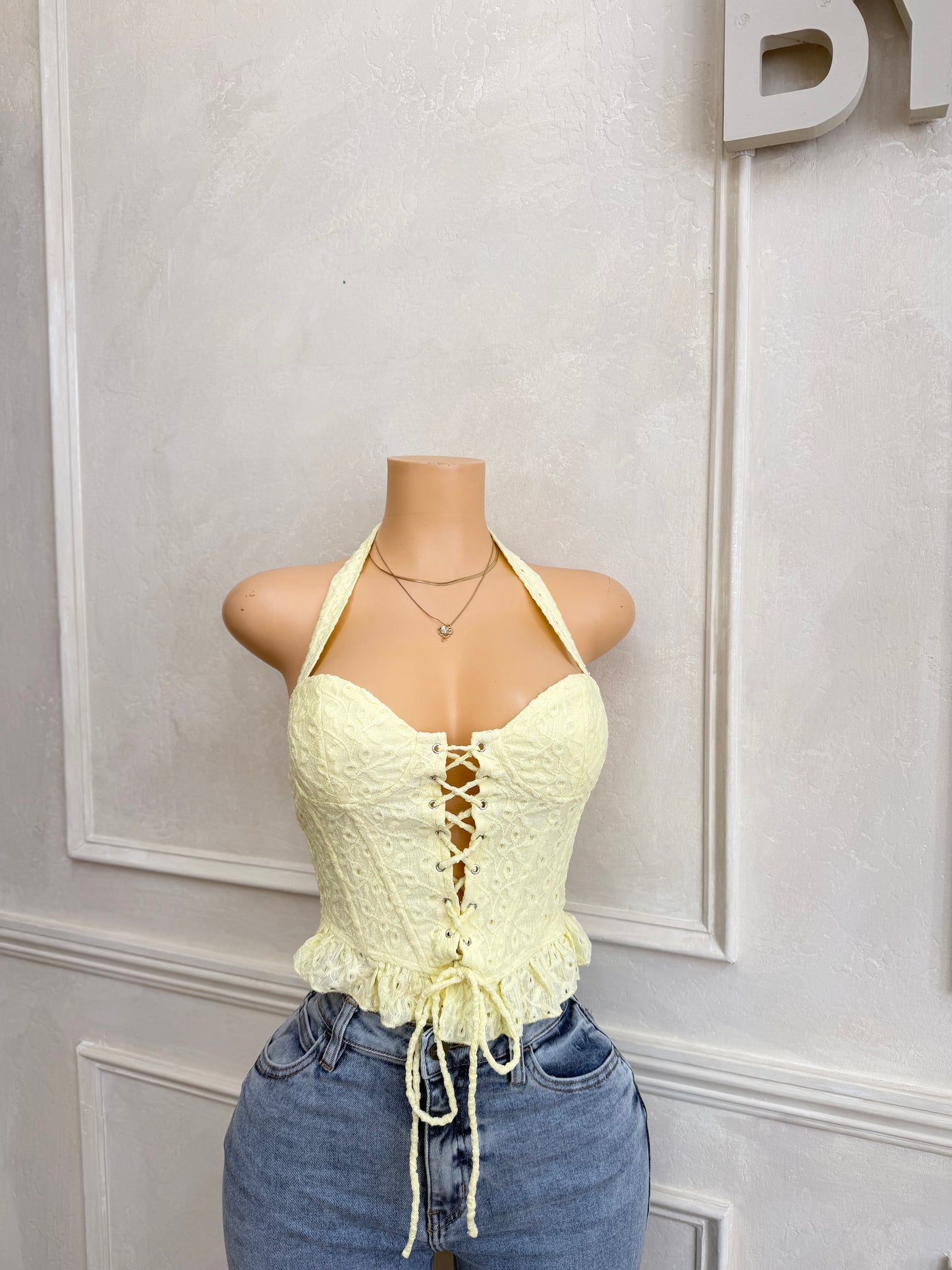 Butter yellow halter corset top