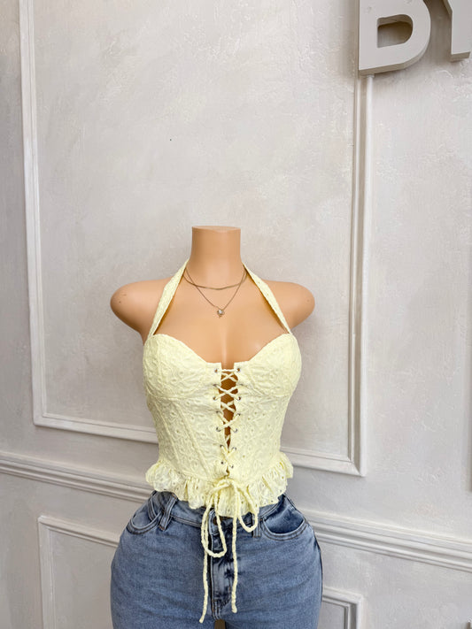 Butter yellow halter corset top