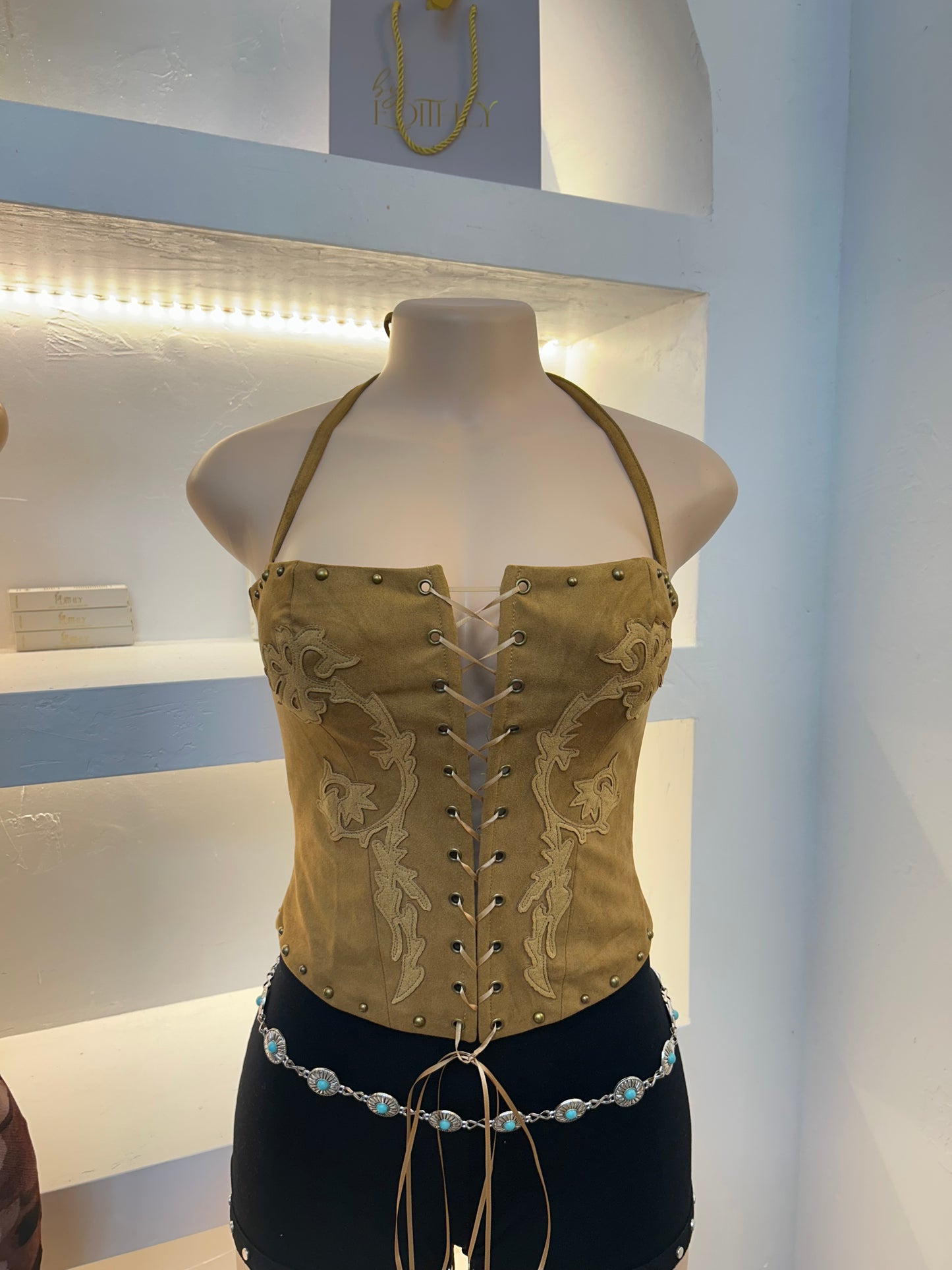 Brown cowgirl corset top