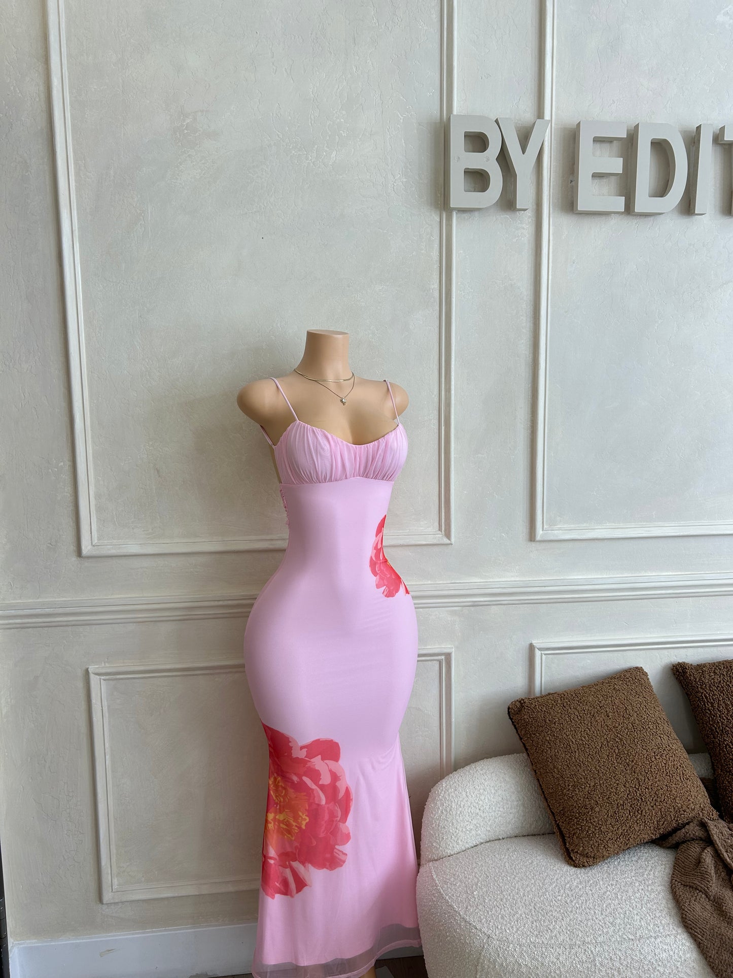 Pink floral maxi dress