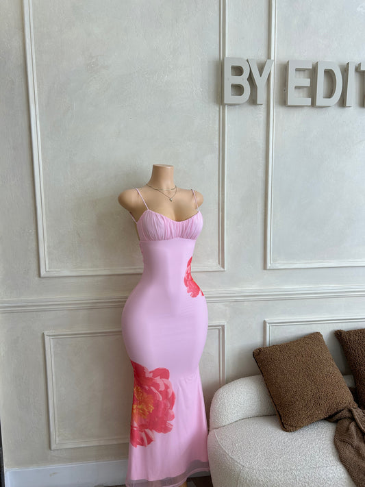 Pink floral maxi dress