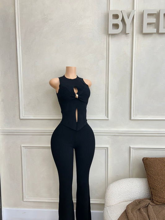Black knit top and pant set