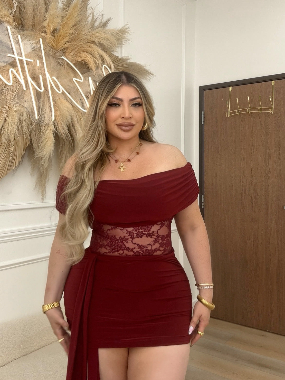 Burgundy lace dress