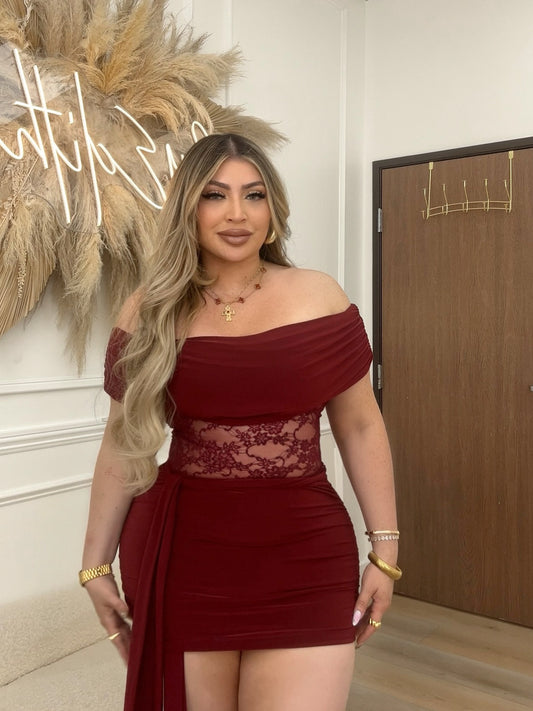 Burgundy lace dress