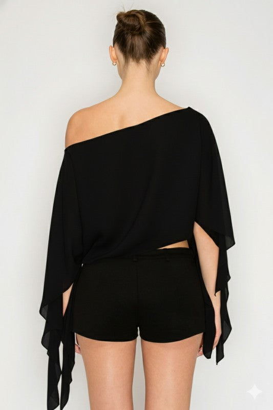 Black sheer drape crop top
