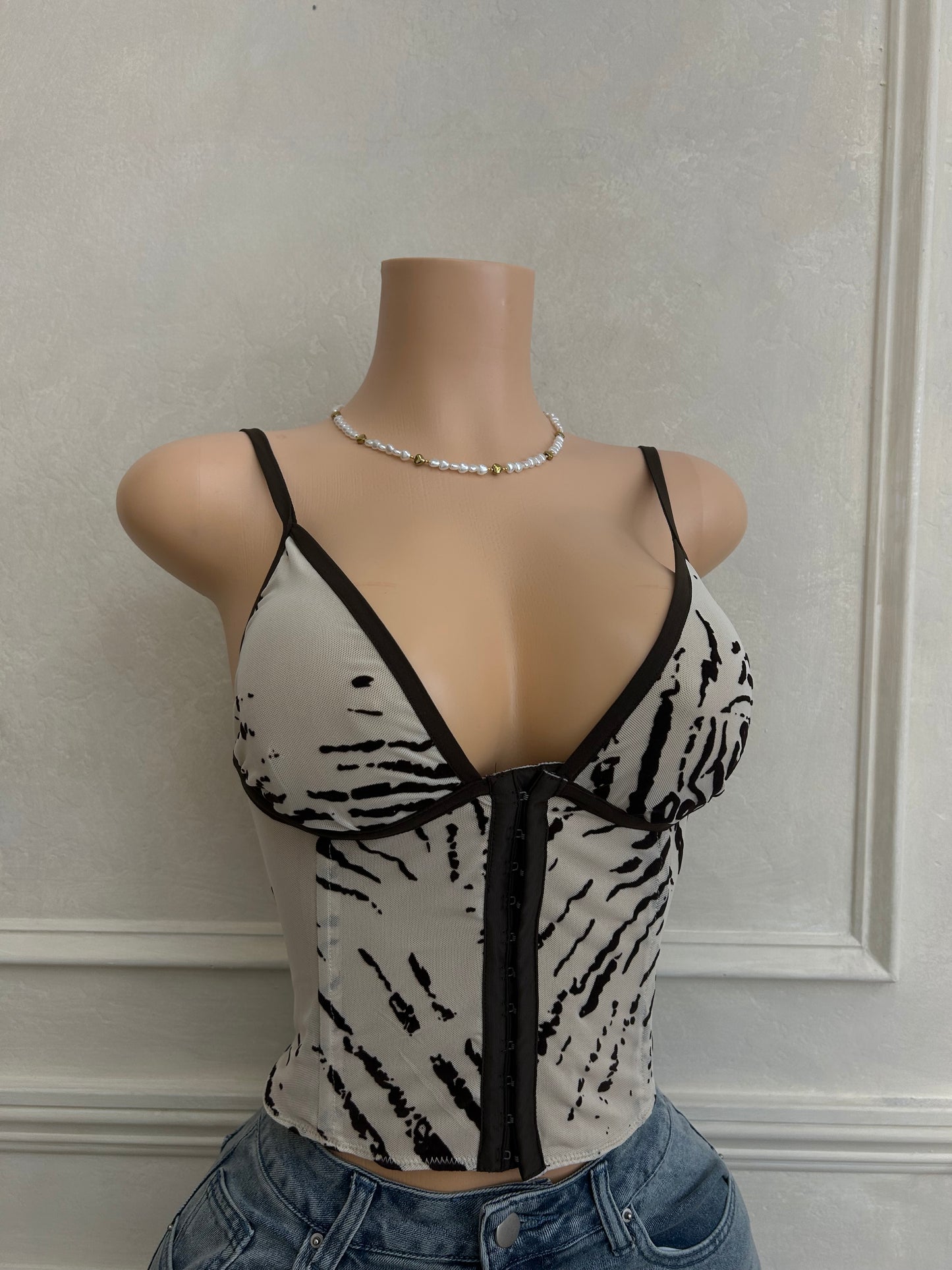 Animal mesh corset top