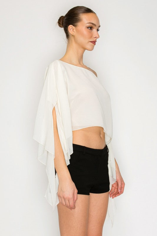 Cream sheer drape crop top