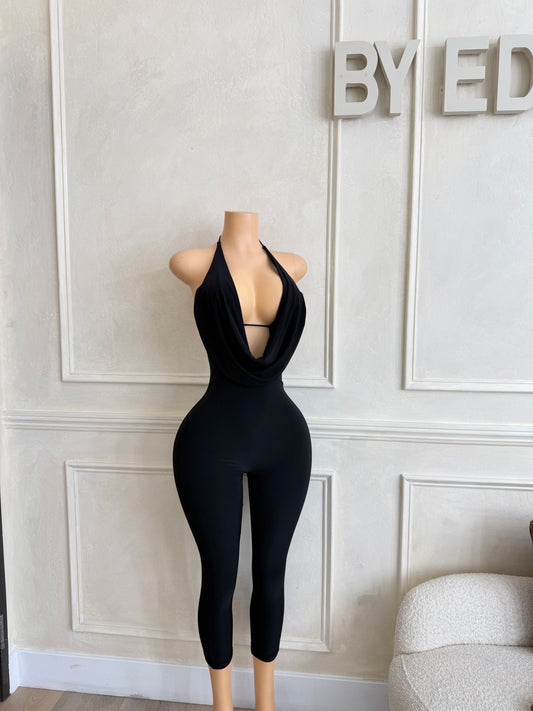 Black halter capri jumpsuit
