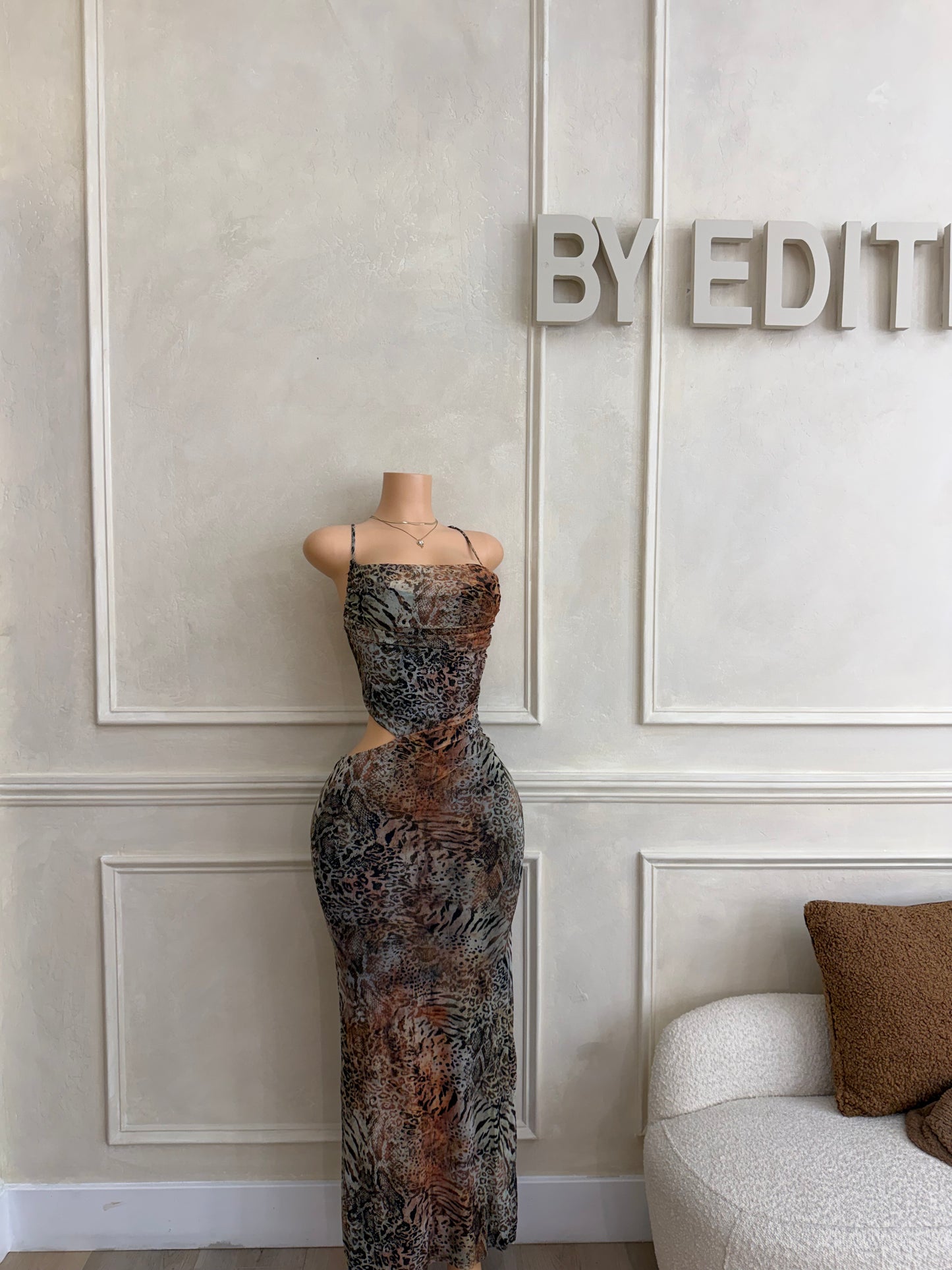 Animal print maxi dress side cut out