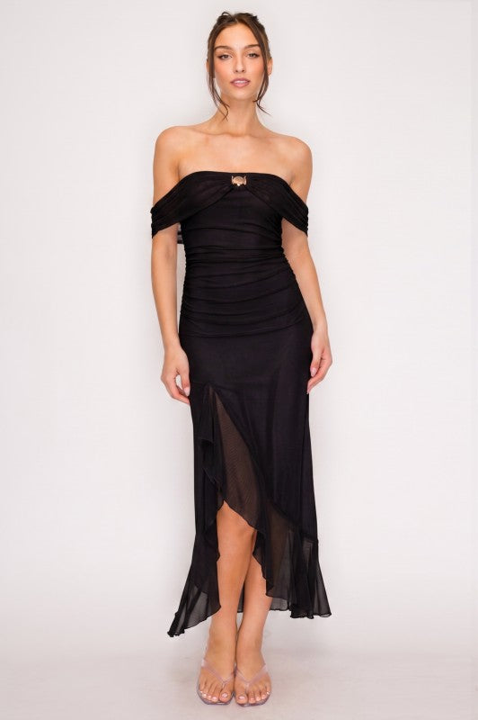 Black off shoulder maxi dress
